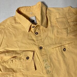 Landhaus Alpenland Button Up Embroidered Shirt‎ Yellow Long Sleeve Men's Size 46